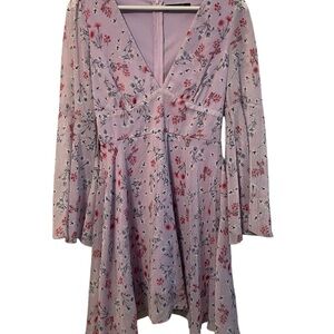 Double crazy mini dress fit and flair bell sleeves fairycore whimsy lavender